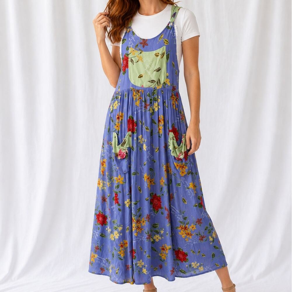 Vintage Sareet Floral Jumper Maxi Dress Size Small